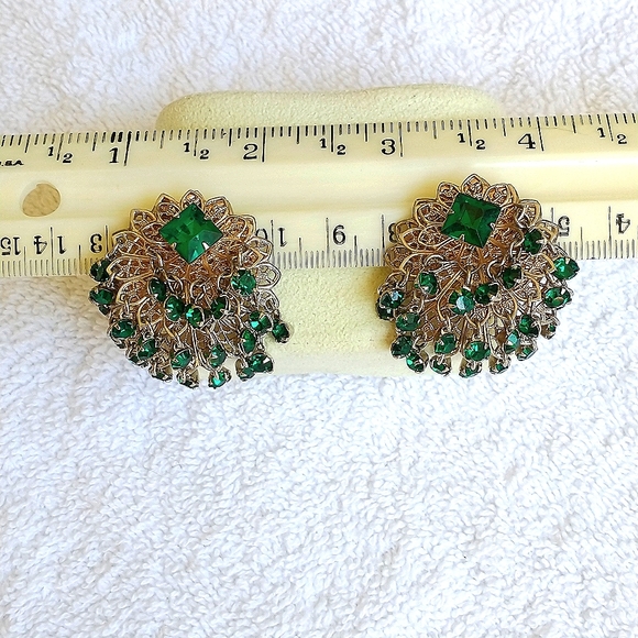 Earrings Vintage dangle weaved 3 layer earrings clip on - Picture 4 of 9